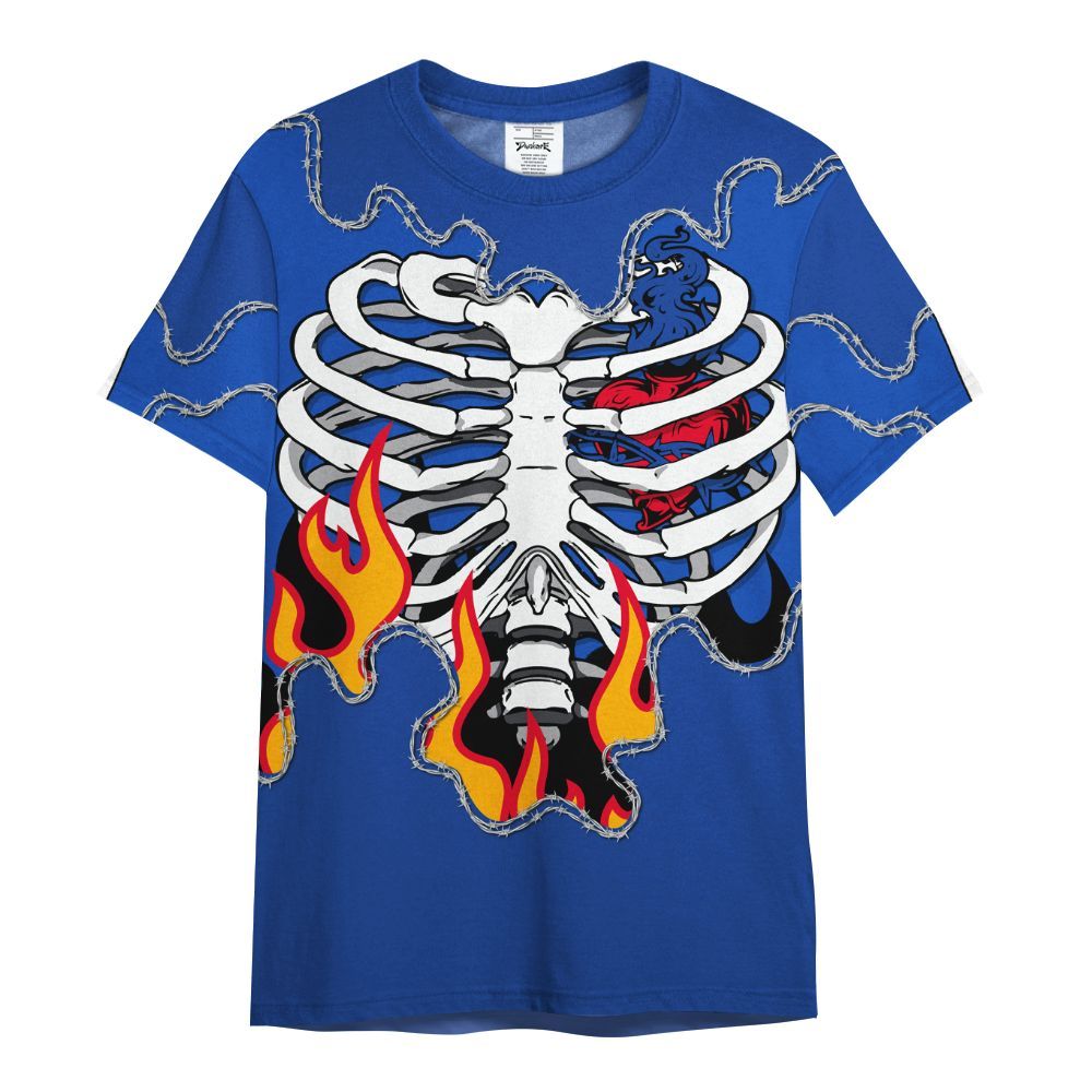 Shirt To Match Air Foamposite One Royal - Skeleton Heart On Fire All Over Print