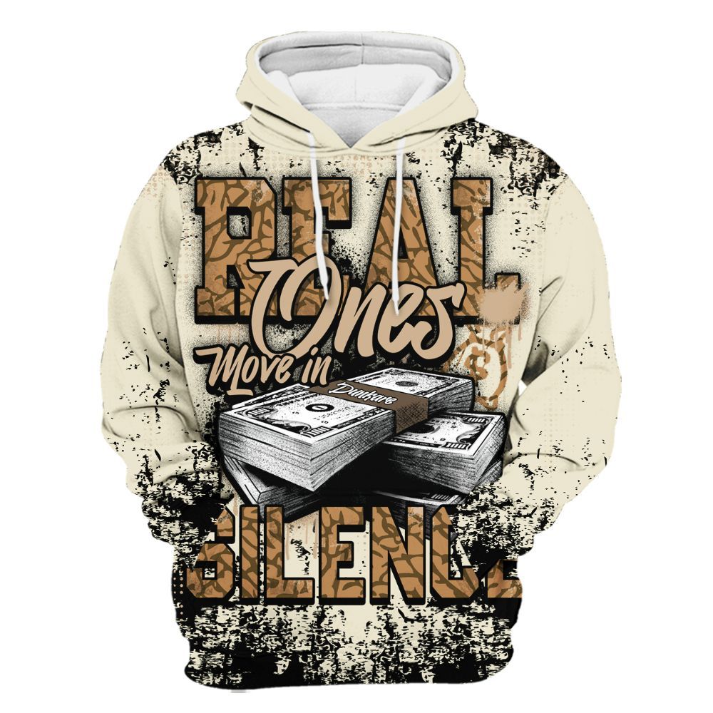 Hoodie To Match Orewood Brown 3s - Move In Silence Money Street Retro All Over Print