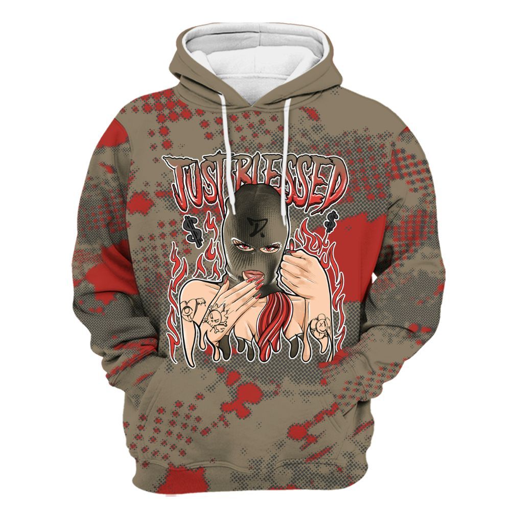 Hoodie To Match Olive 9s - Blessed!! Smoke Dot All Over Print