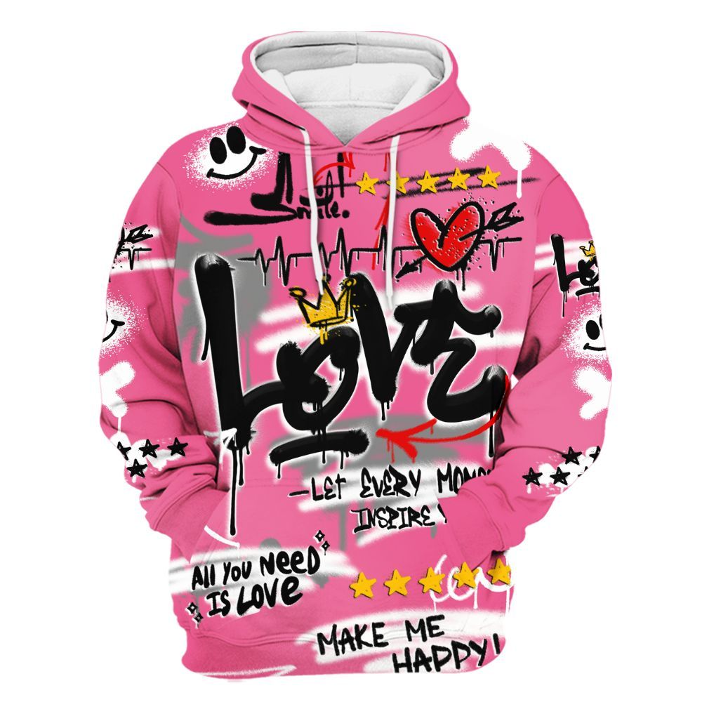Hoodie To Match Air Max SNDR Hyper Pink - Happy Love Beats Graffiti Streetwear All Over Print