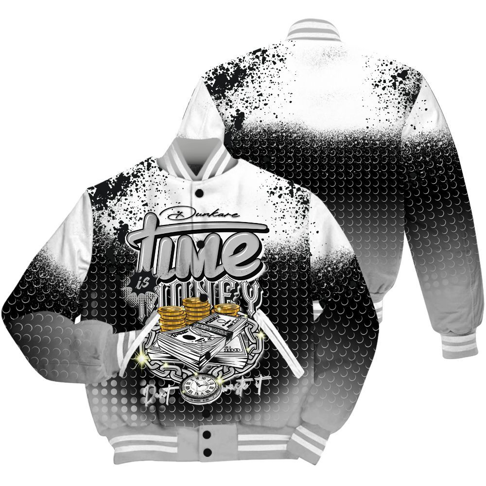 Varsity Jacket To Match Low 85 Metallic Black 1s Shirt, Halftone Time Is Money All Over Print