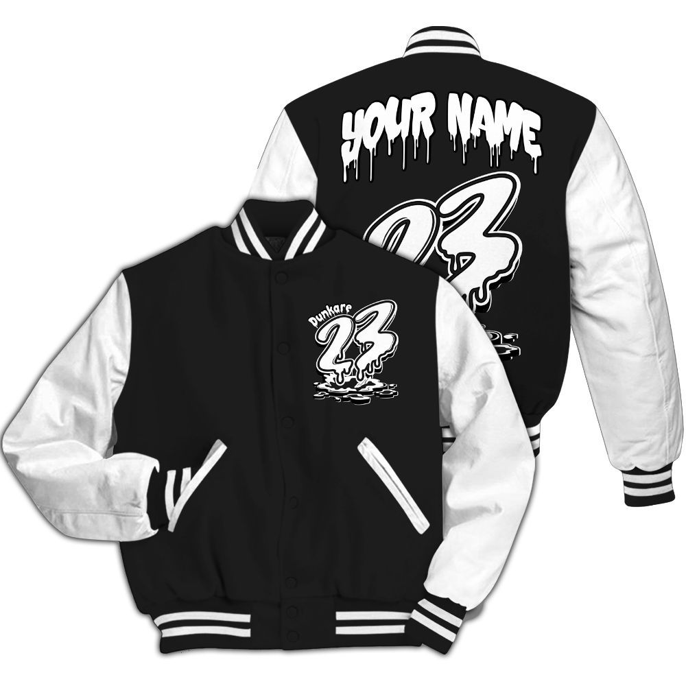 Varsity Jacket To Match Black Cat NET 4s - Custom Name 23 Drip All Over Print