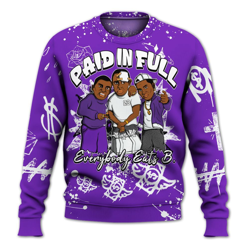 Sweatshirt To Match Retro Dark Iris 3s - Everybody Paid In Full Crayon All Over Print