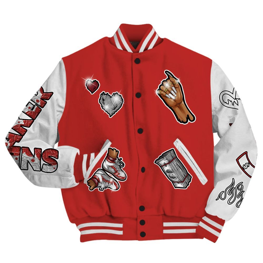 Varsity Jacket To Match Bred Reimagined 4s - Sneakerz Girlz All Over Print