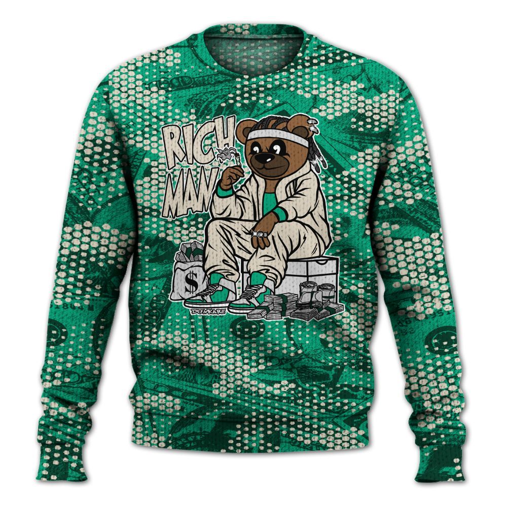 Knitted Sweater To Match Oxidized Green 4s - Rich Man Bear Banknotes Art