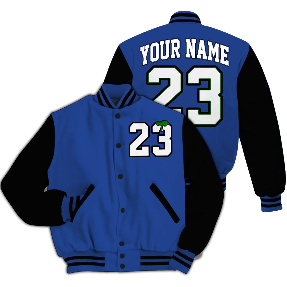 Varsity Jacket To Match Retro Hyper Royal 13s - Custom Name Number 23 Drip All Over Print