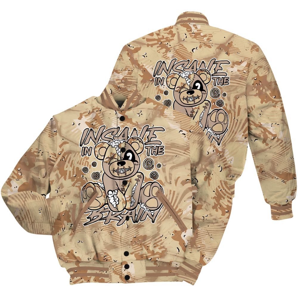 Varsity Jacket To Match Desert Camo 3s Shirt - Insanes Bear Fume All Over Print