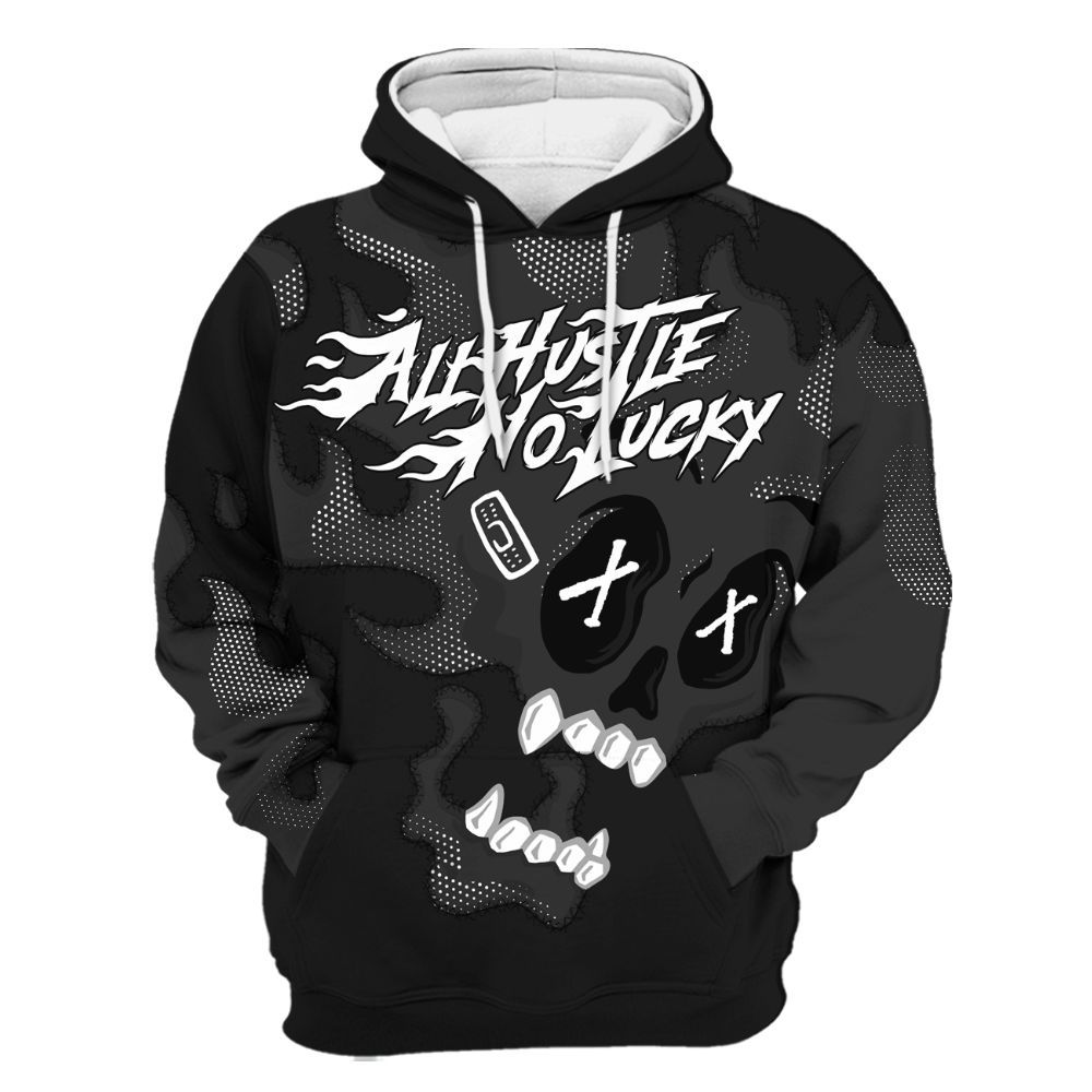Hoodie To Match White Thunder 4s - All Hustle No Lucky Skull All Over Print