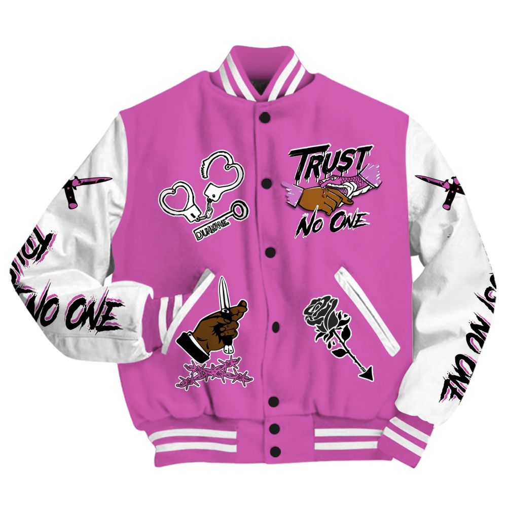 Varsity Jacket To Match Hyper Violet 4s - Trust No One Dripping All Over Print