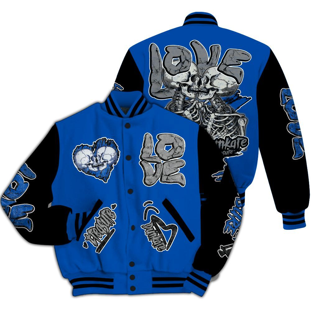 Varsity Jacket To Match Racer Blue 5s - Skull Bear All Over Print