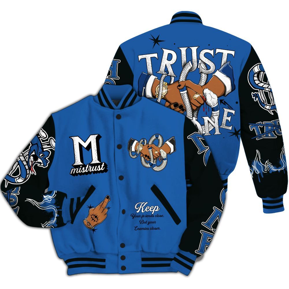 Varsity Jacket To Match Brave Blue 13s - Trust No One Snake-Bite Street Style All Over Print