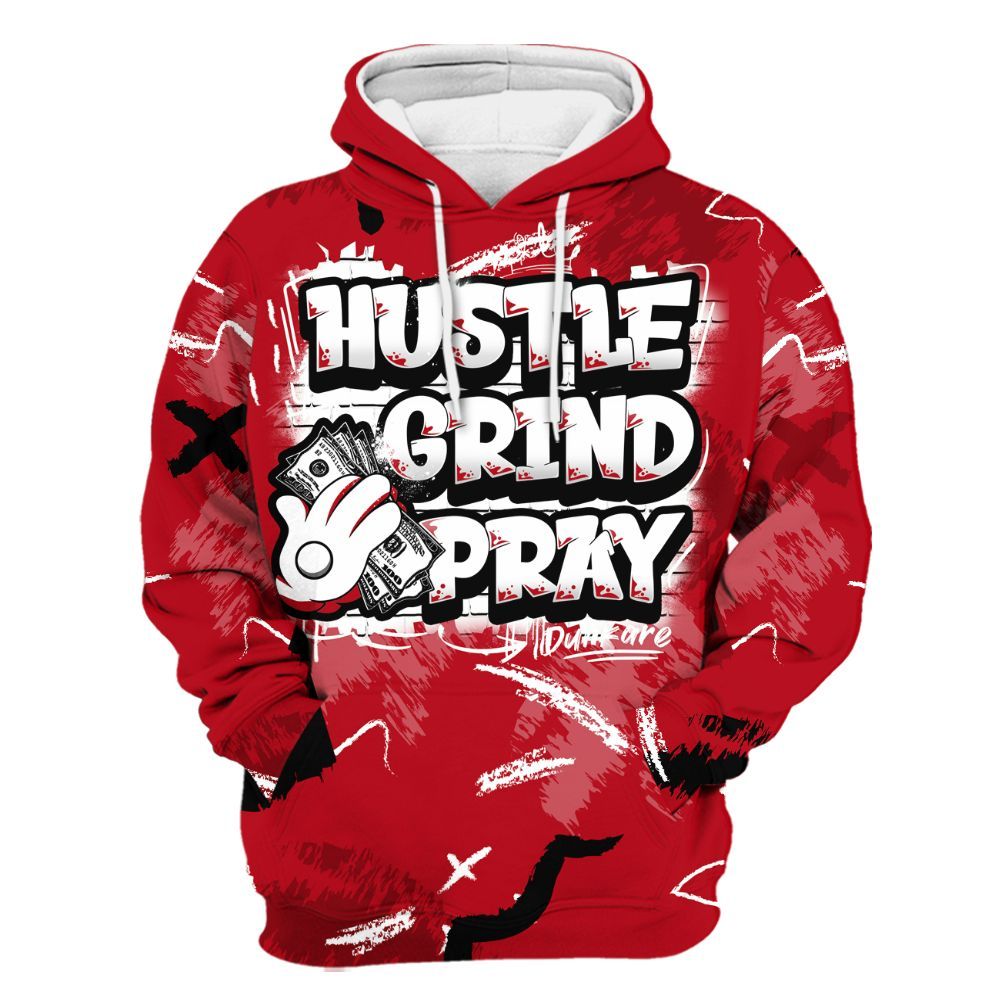 Hoodie To Match Bred Velvet 11s - Hustle Grind Pray Graphic Street Style All Over Print