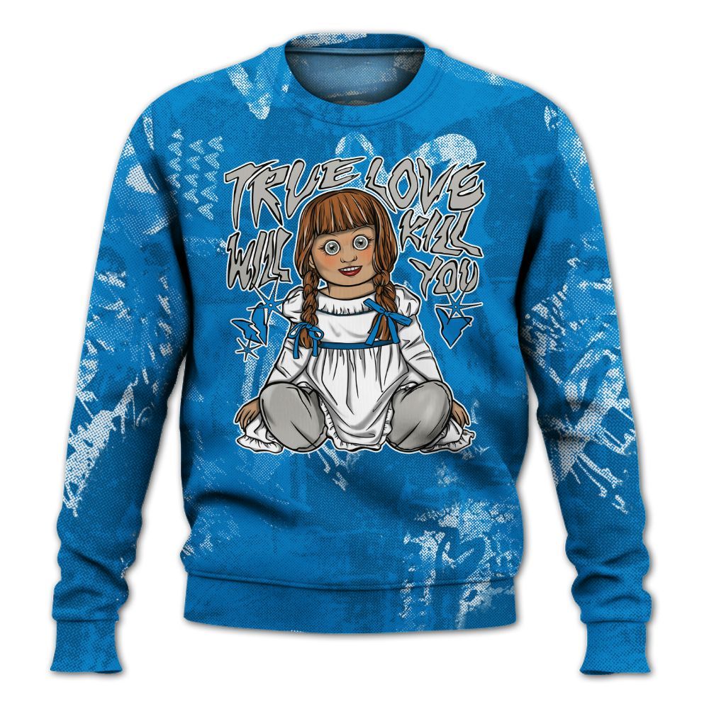 Sweatshirt To Match Military Blue 4s - Genuine Loves Bear Heart Grunge All Over Print