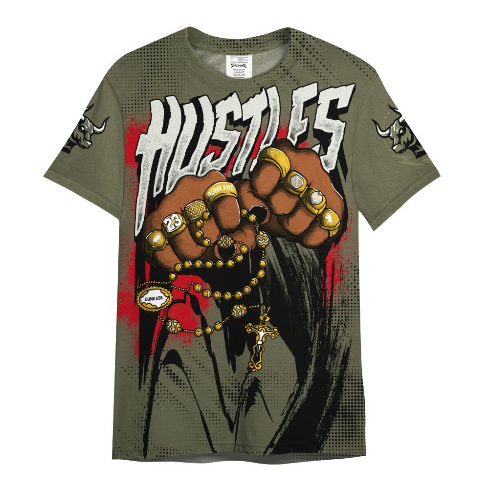Shirt To Match Travis Scott Low OG Medium Olive 1s - Hustle Make Money All Over Print