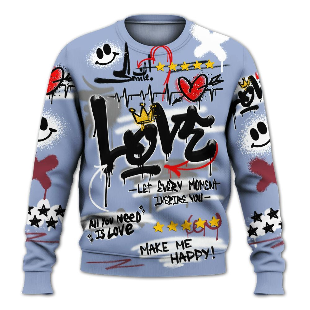Sweatshirt To Match Black Metallic 5s - Happy Love Beats Graffiti Streetwear All Over Print