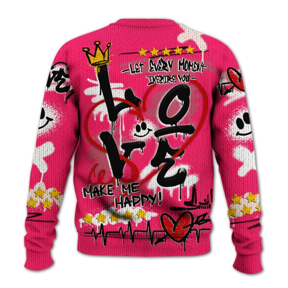 Sweater To Match A'One Hyper Pink Shirt, Happy Love Beats Graffiti Streetwear Graphic