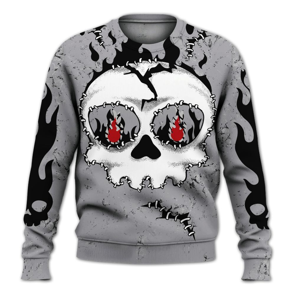 Sweatshirt To Match Cement Grey 3s - Cracked Skull Stitches All Over Print