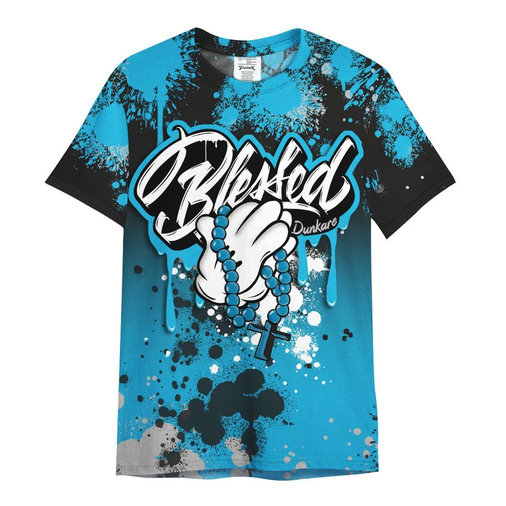Shirt To Match Black University Blue 2026 14s - God Blessed Ink Drip All Over Print