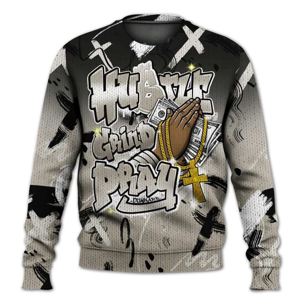 Knitted Sweater To Match RM Light Bone 4s - Money Hustle Grind Pray