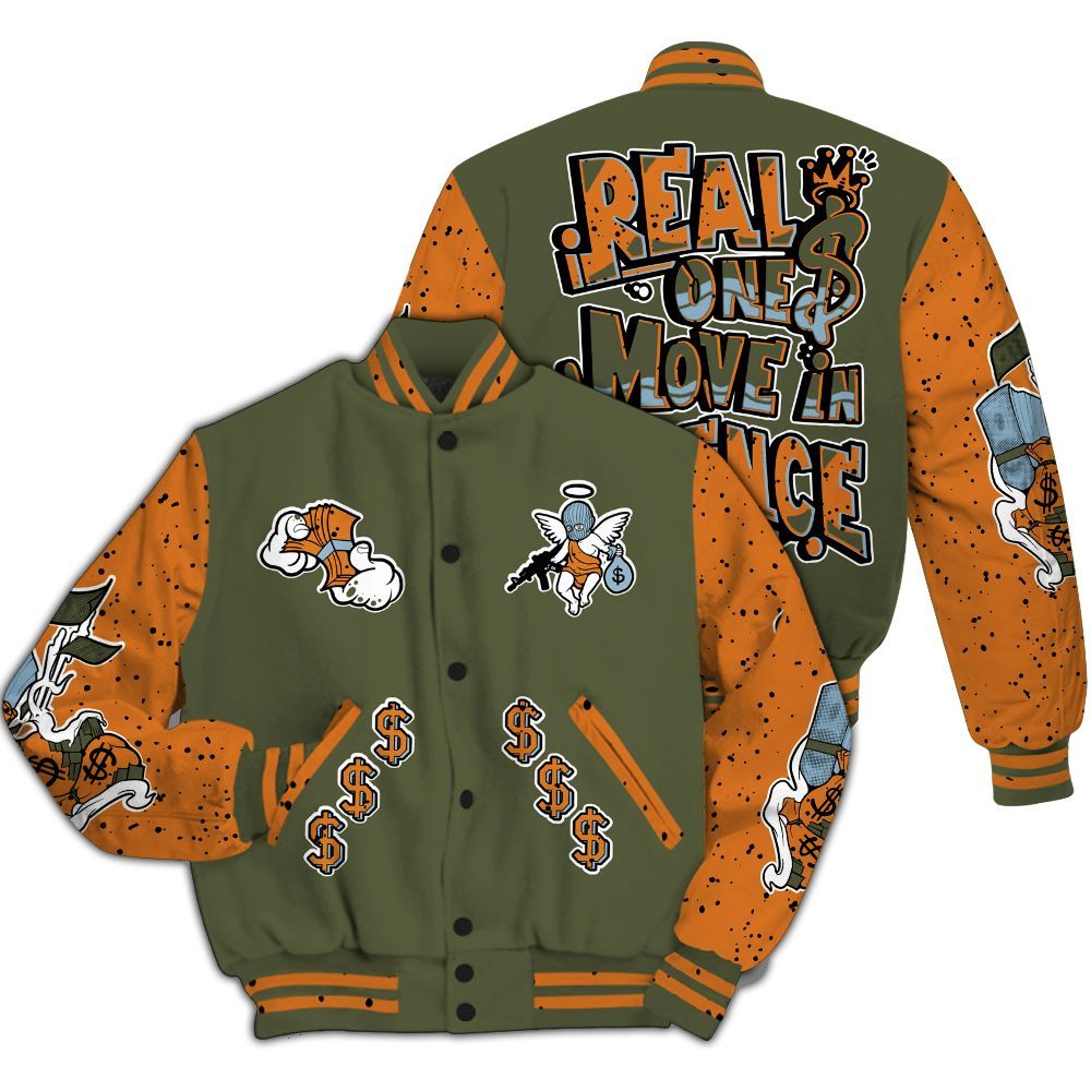 Varsity Jacket To Match Olive 5s - Ones Move In Silence Graphic All Over Print