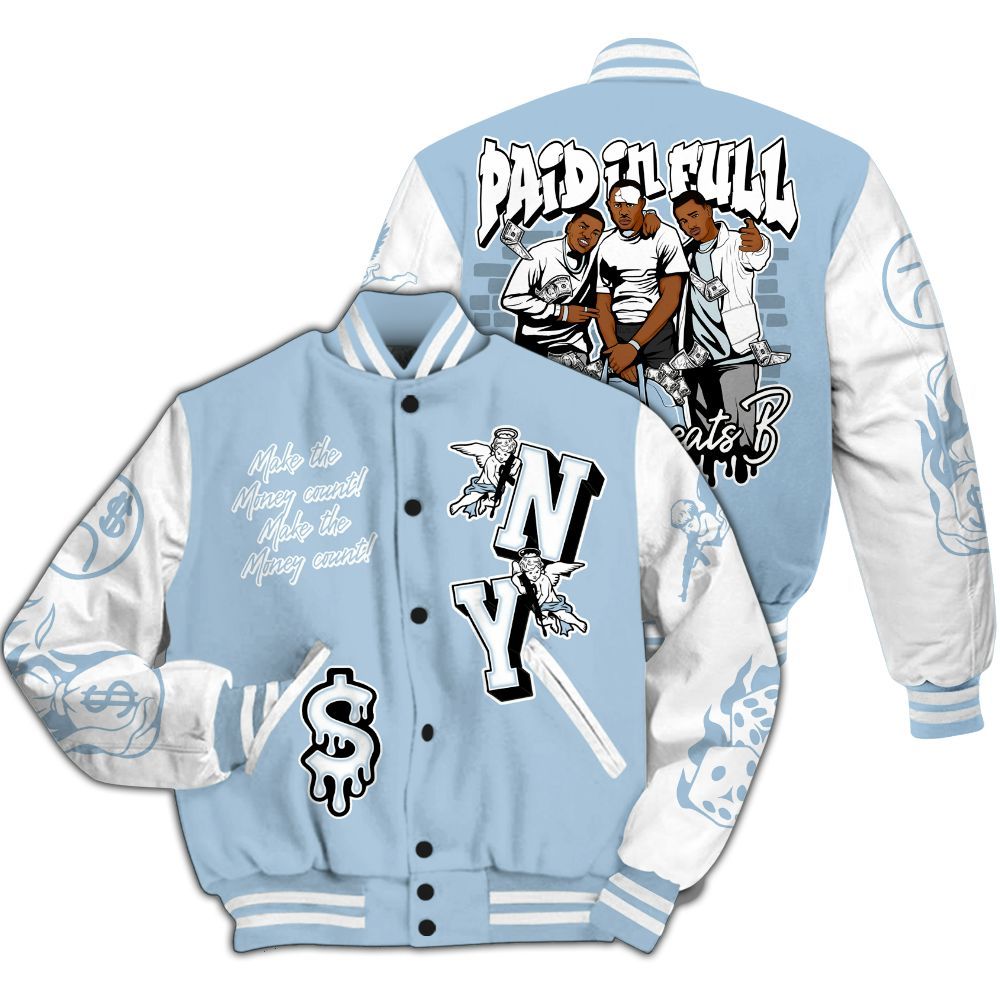 Varsity Jacket To Match Forget Me Not 4s - Paid In Full Money All Over Print