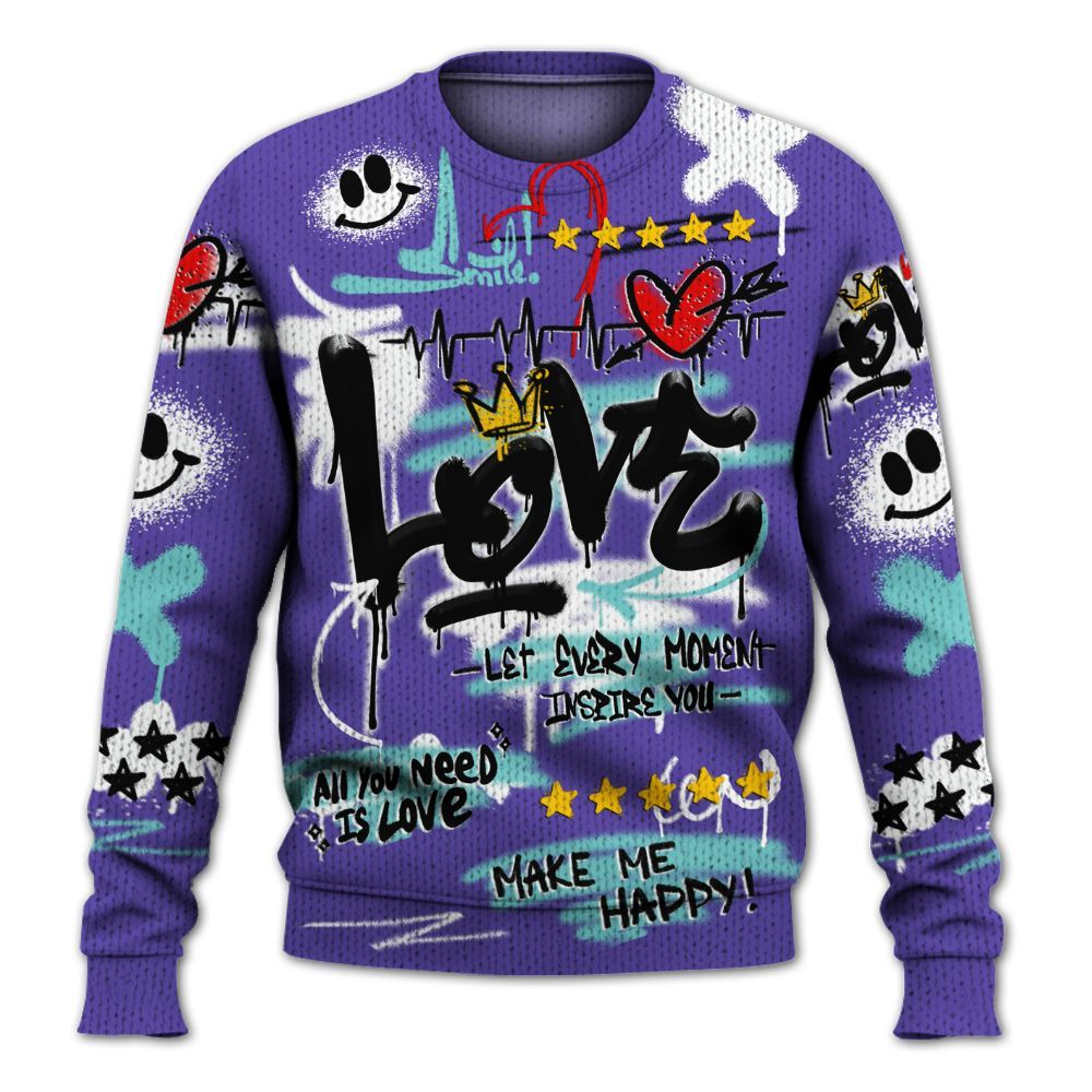Knitted Sweater To Match Low Hornets 1s - Happy Love Beats Graffiti Streetwear