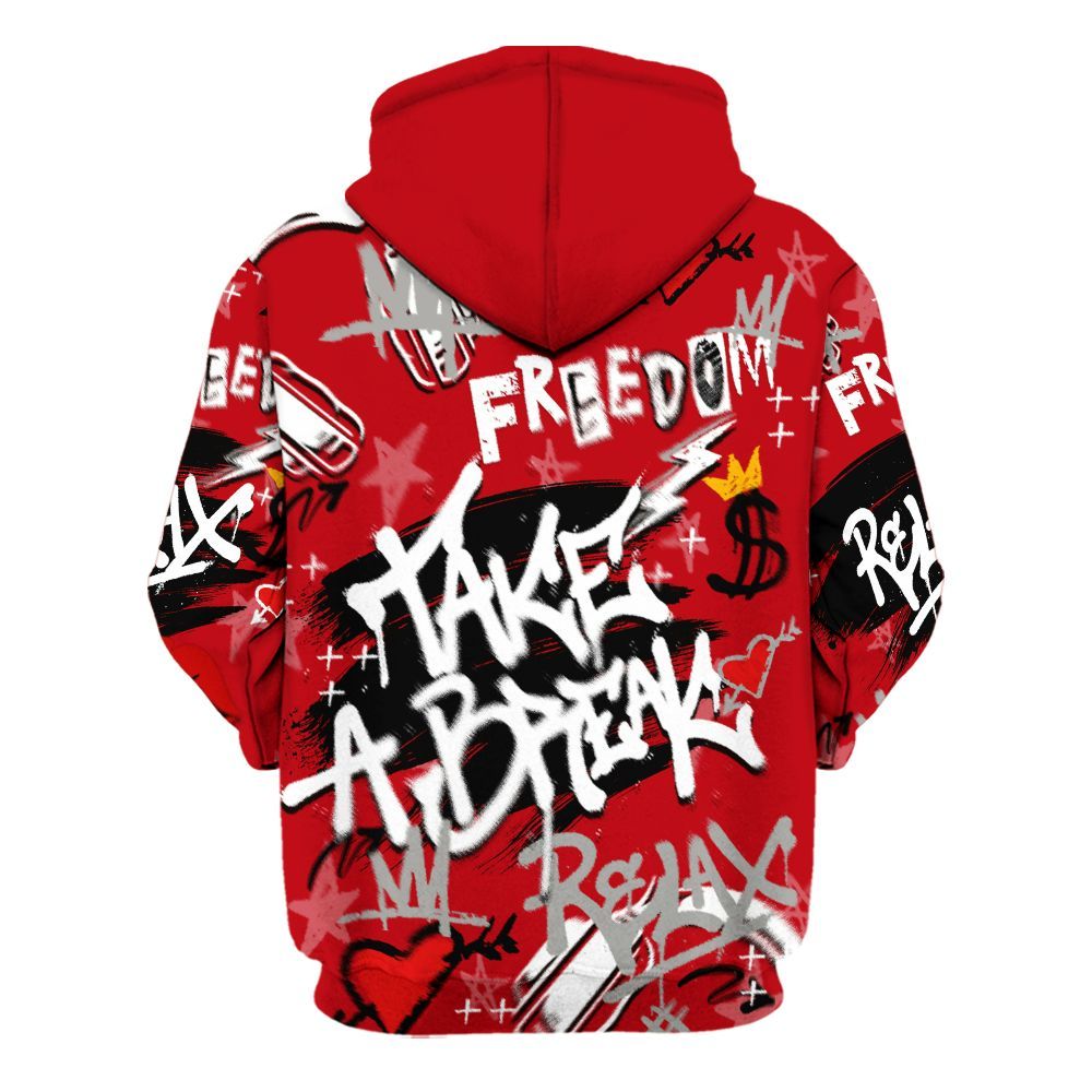 Hoodie To Match Air Griffey Max Gray Reds 1s - Take Break Freedom Graffiti Streetwear All Over Print