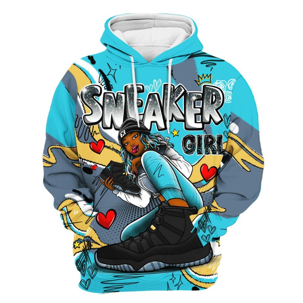 Hoodie To Match Retro Gamma Blue 11s - Sneaker Girl With Shoes All Over Print