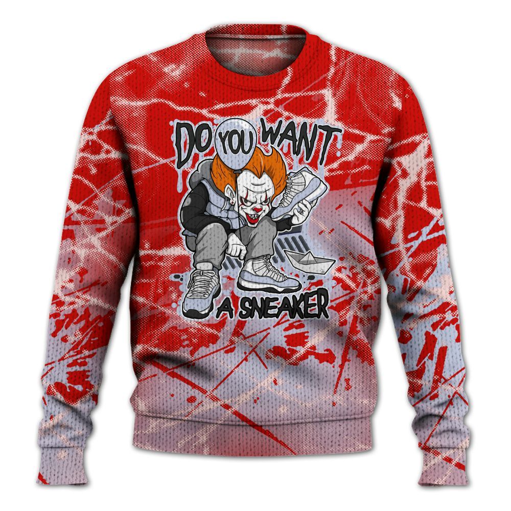 Knitted Sweater To Match Fire Red 6s - Clown Scary Sneakers Halloween Graphic