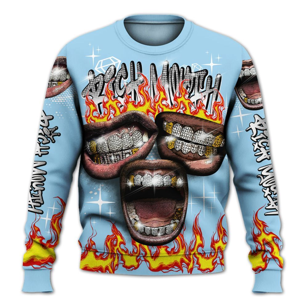 Sweatshirt To Match Legend Blue 11s - Rich Mouth Fire Rap Retro 90s All Over Print