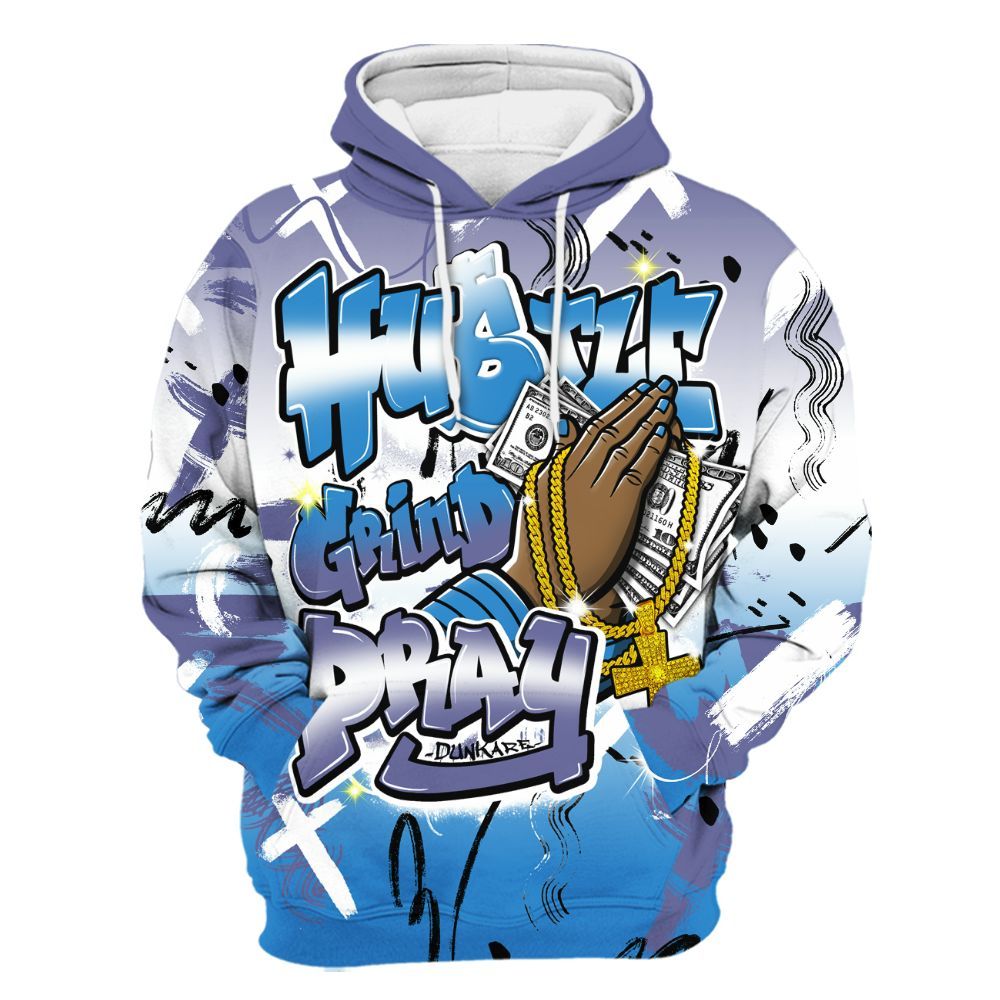 Hoodie To Match Hi-Res Blue 700s - Money Hustle Grind Pray All Over Print
