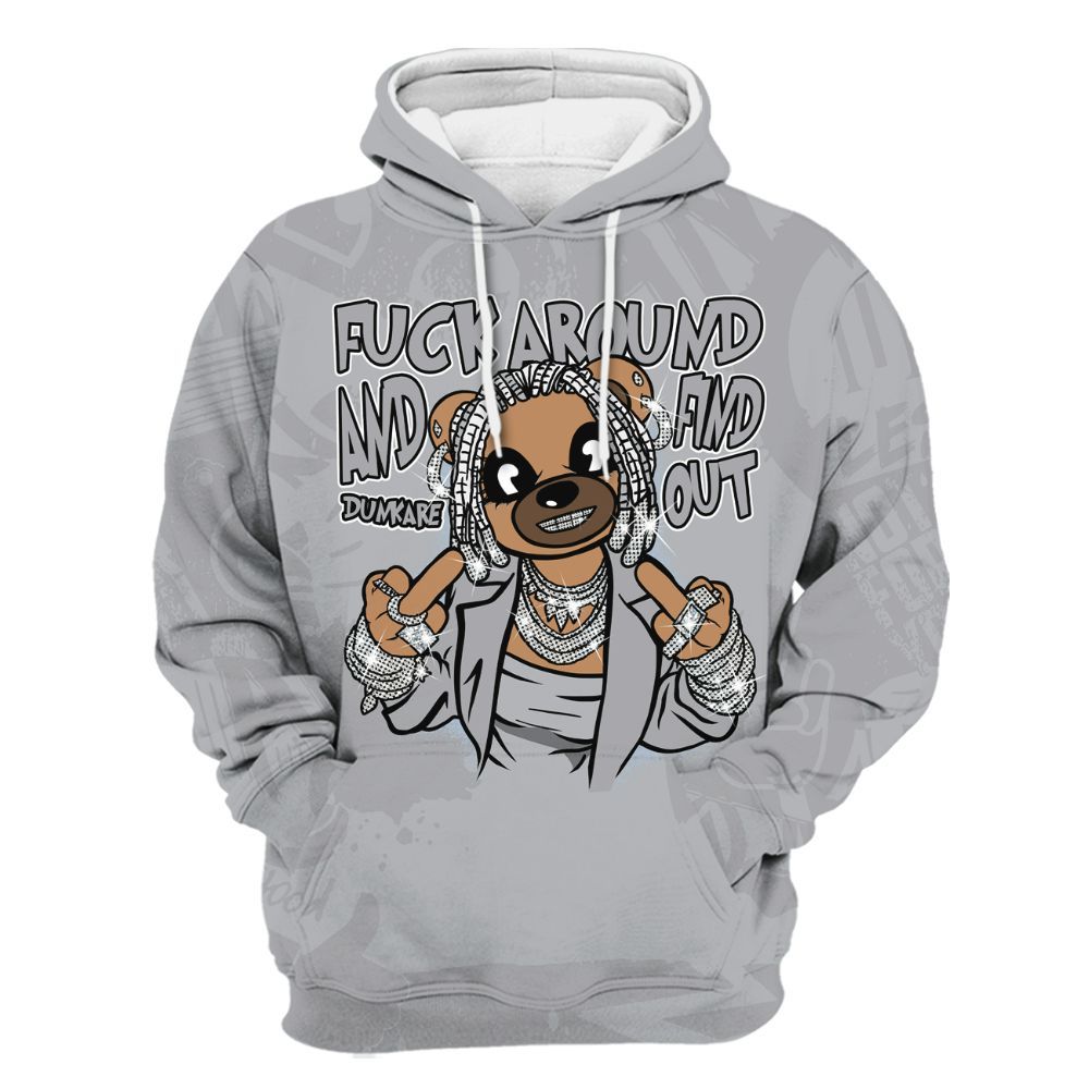 Hoodie To Match Low OG Wolf Grey 1s - F#ck Around Bear Bear Monogram Graffiti All Over Print