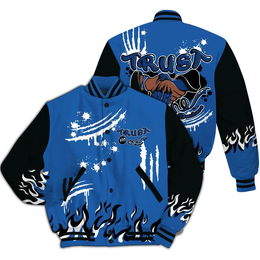 Varsity Jacket To Match Brave Blue 13s - Graphic Trust No One All Over Print