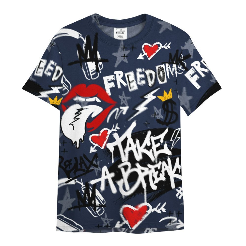 Shirt To Match Dunk Low White Midnight Navy - Take Break Freedom Graffiti Streetwear All Over Print