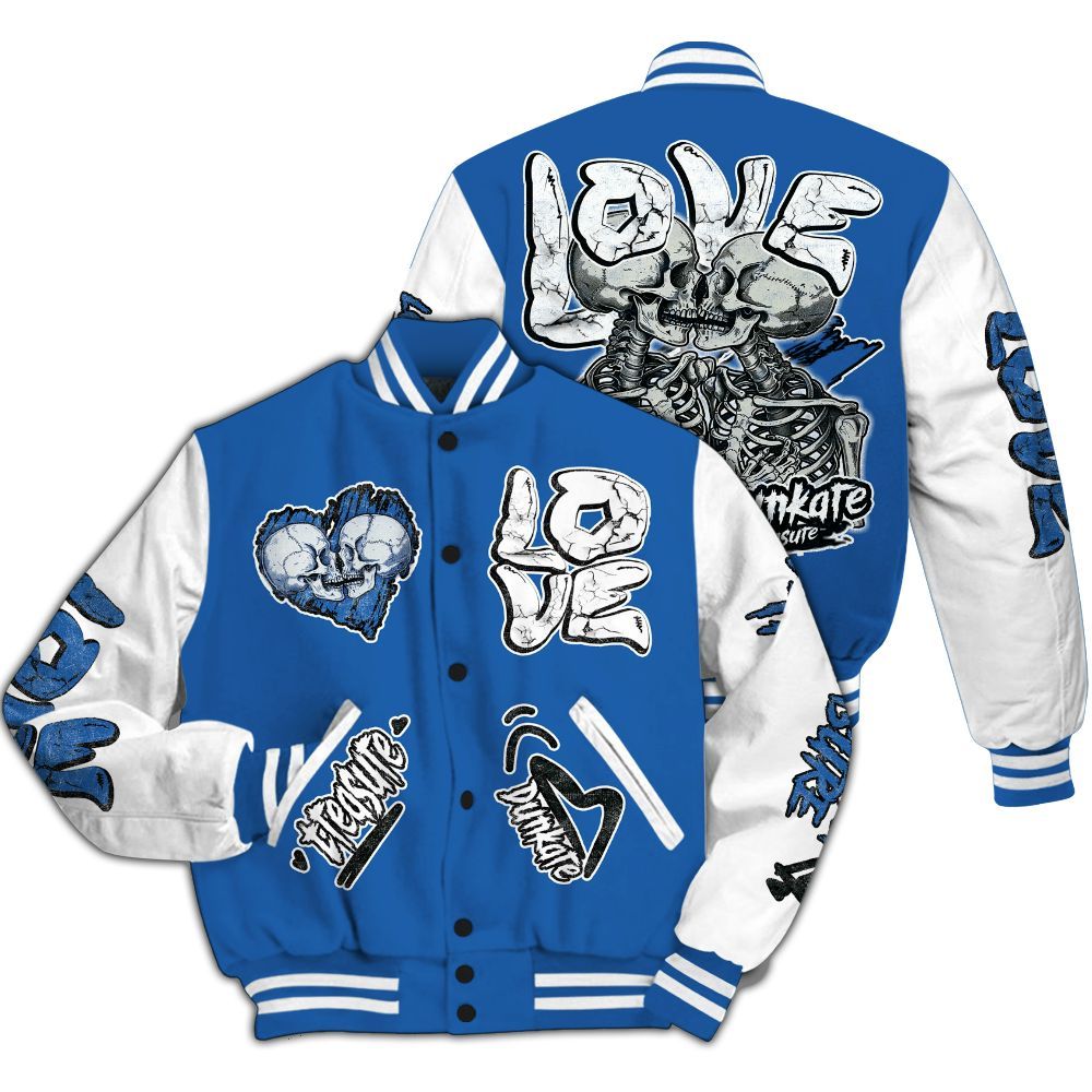 Varsity Jacket To Match Brave Blue 13s - Skull Bear All Over Print