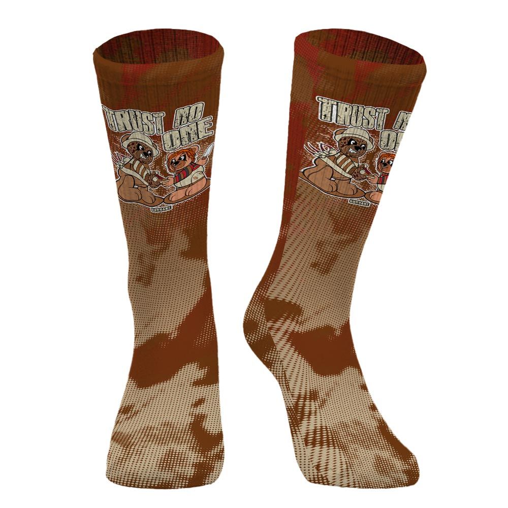 Sock To Match Archaeo Brown 5s - Trust No One Bear Halloween Abstract Halftone