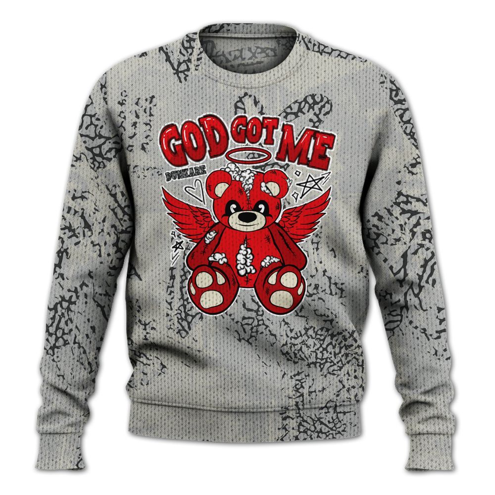 Knitted Sweater To Match Cement Grey 3s - Gods Guides Me Bear Heart Grunge