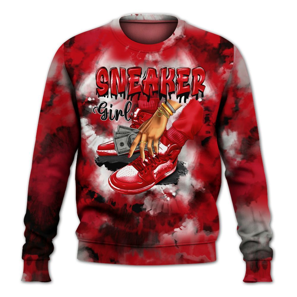 Sweatshirt To Match Air Griffey Max Gray Reds 1s - SNEAKER Girl Money Drip Tie Dye All Over Print