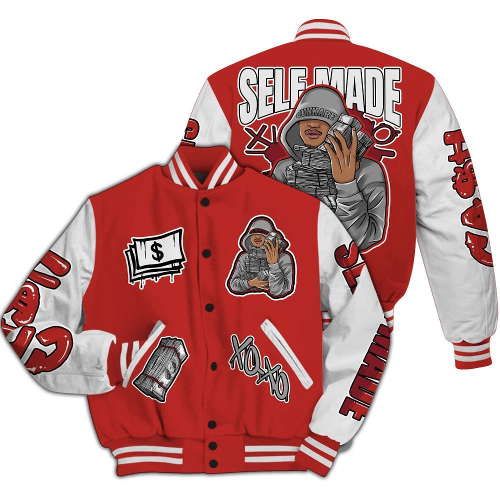 Varsity Jacket To Match Bred Reimagined 4s - Selfmade Unique All Over Print