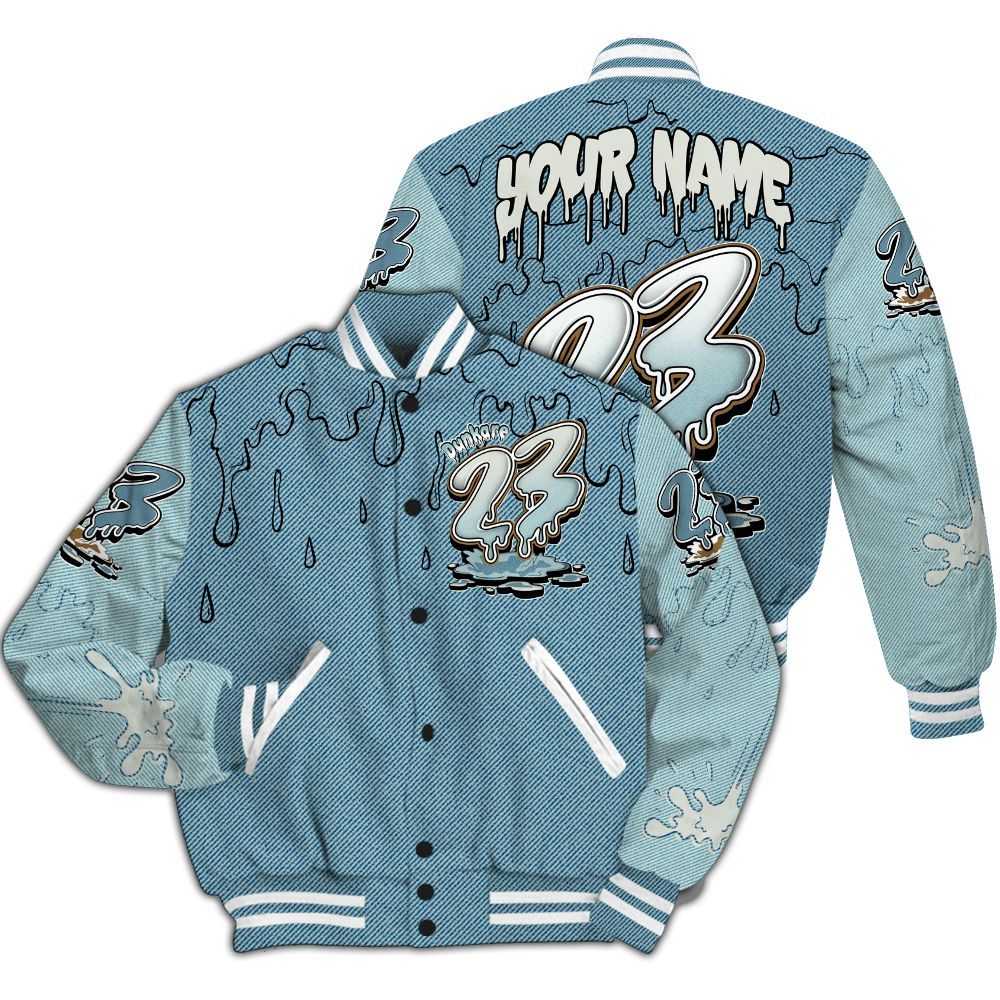 Varsity Jacket To Match Denim Worn Blue 2025 4s - Custom Name 23 Drip Sludges All Over Print