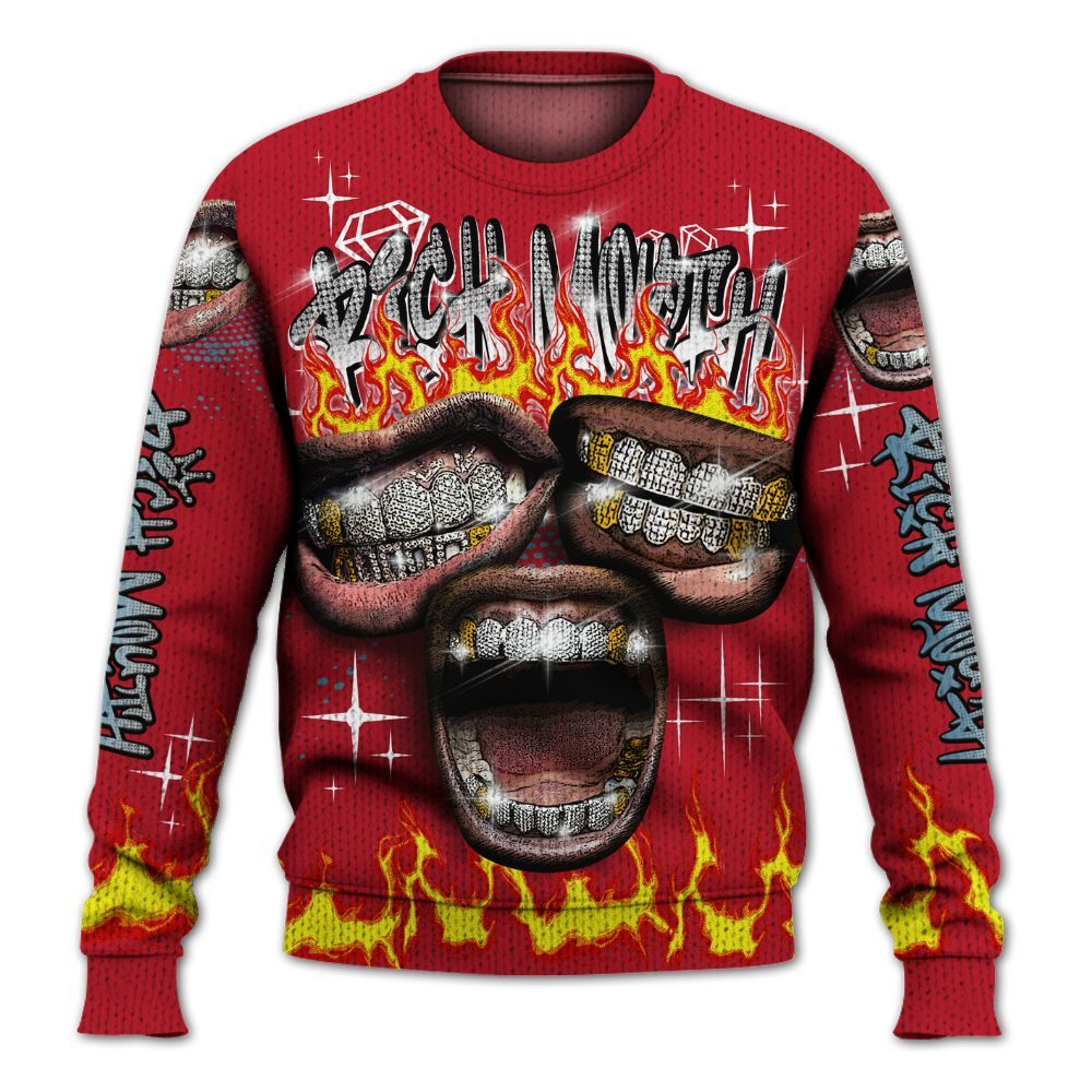 Knitted Sweater To Match Retro Raging Bull 5s - Rich Mouth Fire Rap Retro 90s