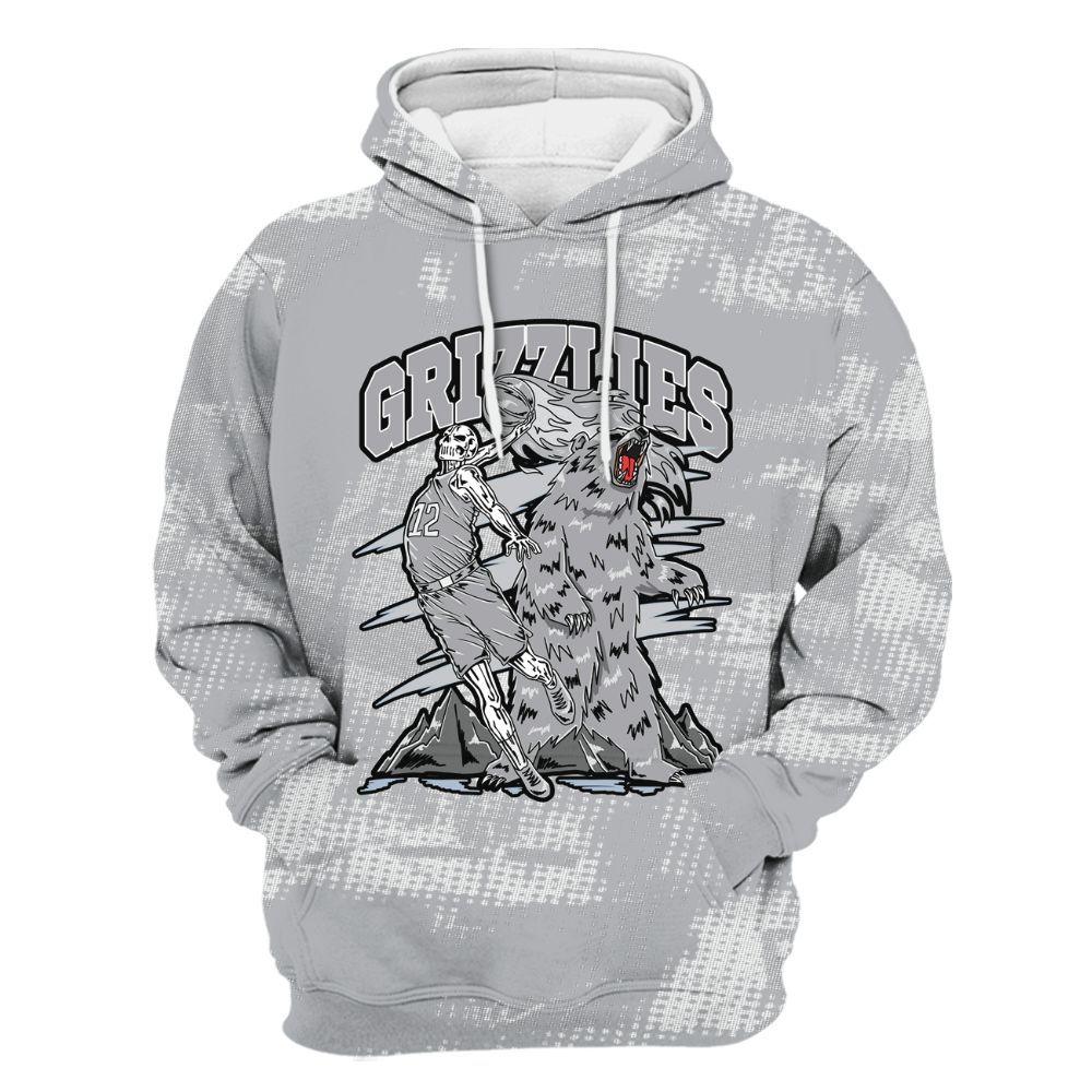 Hoodie To Match Low OG Wolf Grey 1s - Grizzly Bear Skeleton Brown Sugar All Over Print