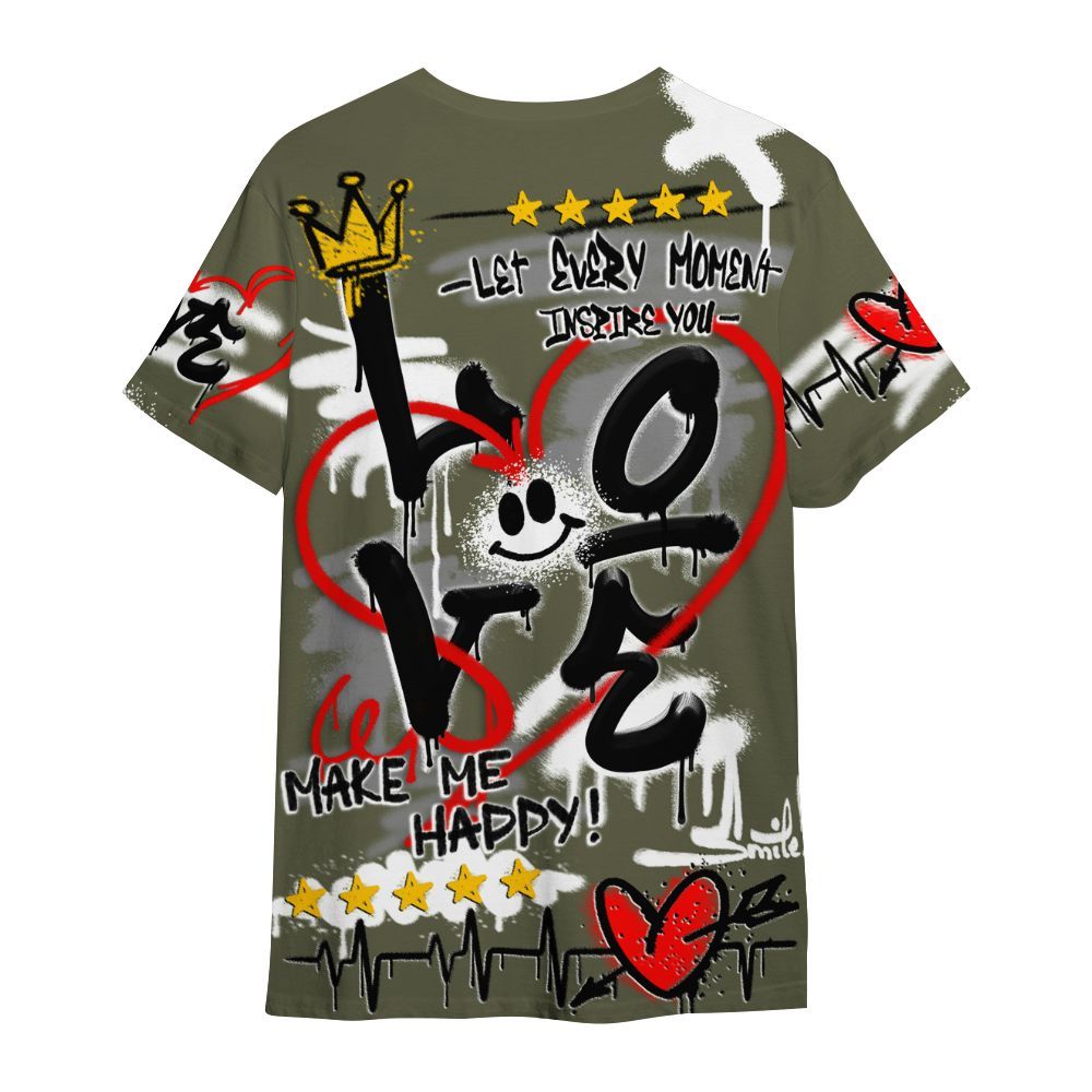Shirt To Match Low OG Medium Olive 1s - Happy Love Beats Graffiti Streetwear All Over Print