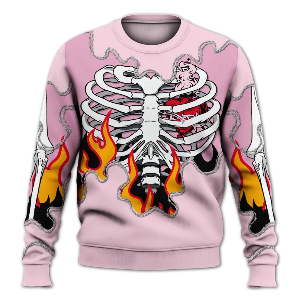 Sweatshirt To Match Orchid 4s - Skeleton Heart On Fire All Over Print