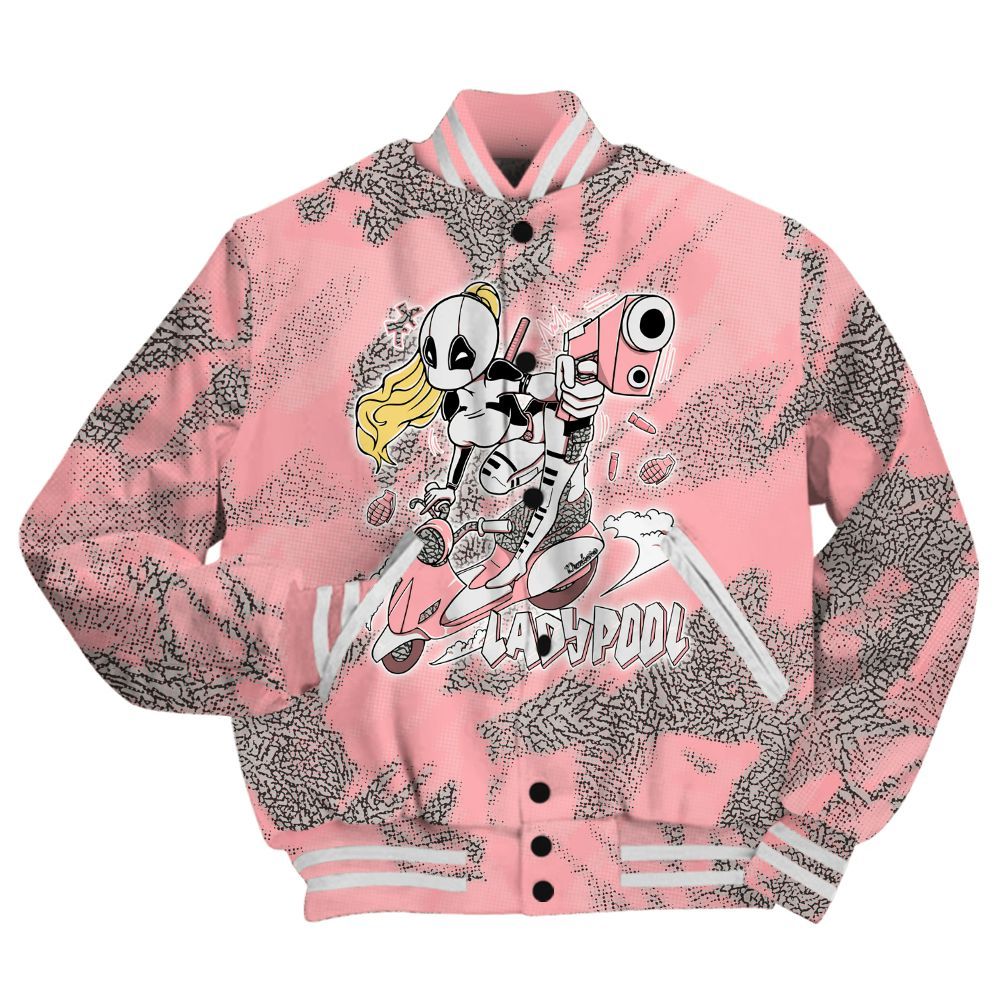 Varsity Jacket To Match Retro Wings 3s Shirt - Lady Pool Cartoon Abstract Halftone All Over Print