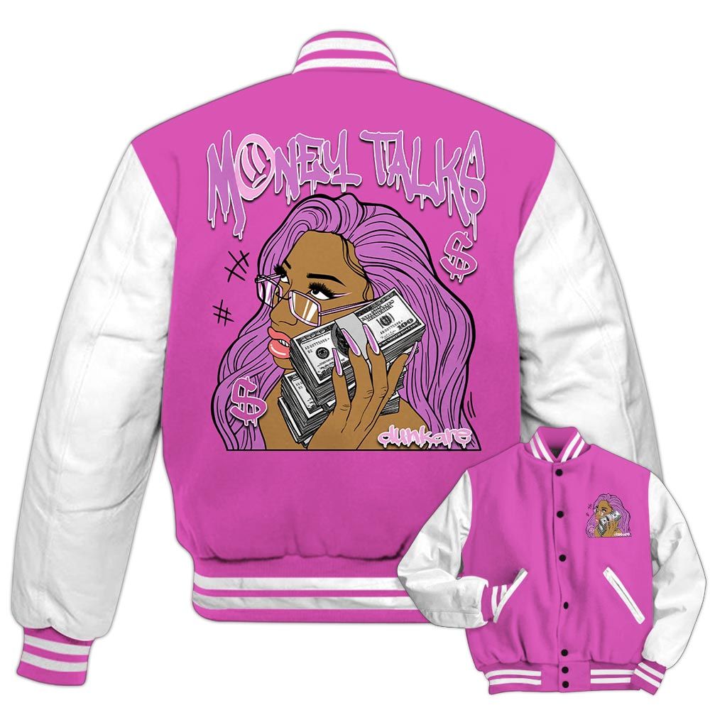 Varsity Jacket To Match Hyper Violet 4s - Money Talks Unique Varsity Jacket Unisex