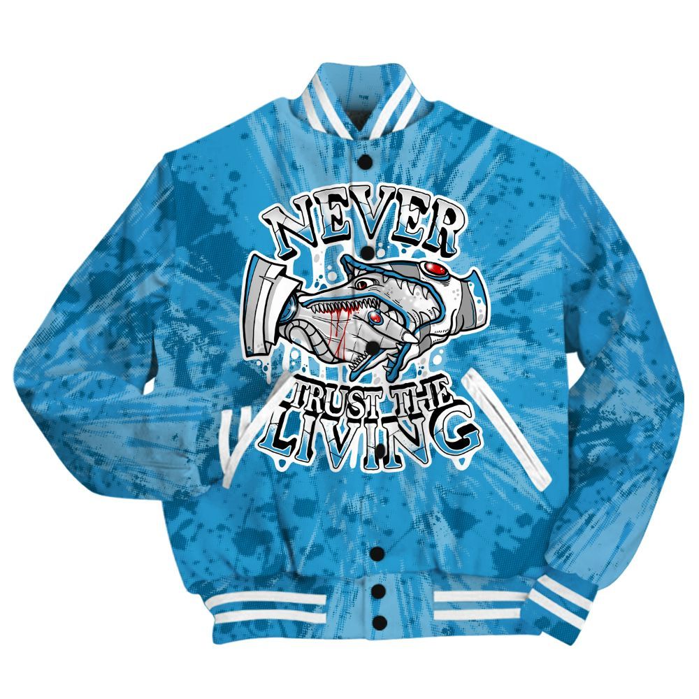 Varsity Jacket To Match Powder Blue 9s Shirt - Never Trusting Living Graphic Halloween All Over Print