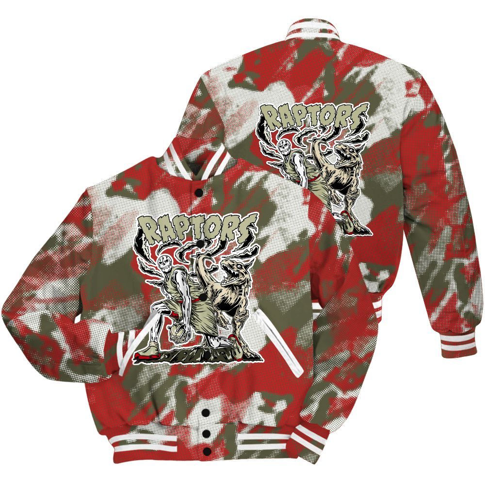 Varsity Jacket To Match Low OG Medium Olive 1s Shirt - Raptors Skeleton Abstract Halftone All Over Print