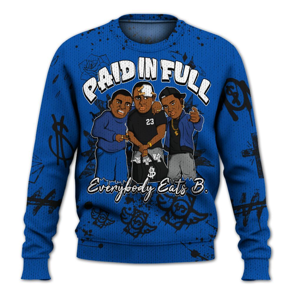 Knitted Sweater To Match Racer Blue 5s - Everybody Paid In Full Crayon