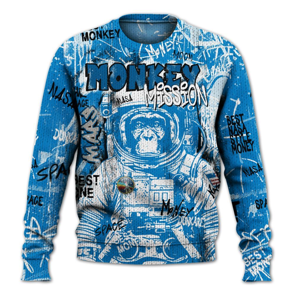 Knitted Sweater To Match Industrial Blue 4s - Monkey Misson Space Military Blue 4s
